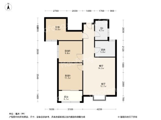 舜上城3居室户型图