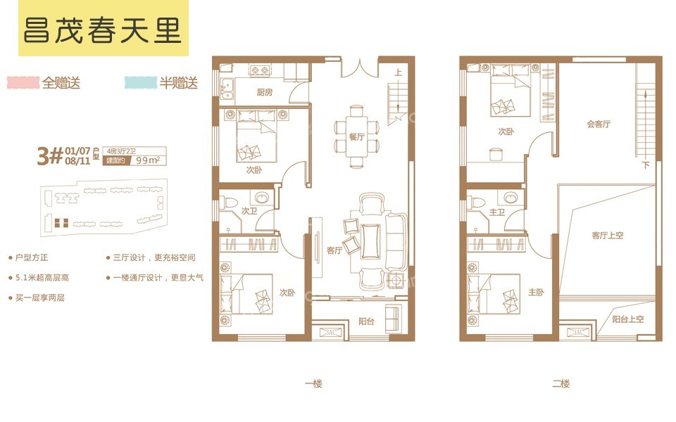 3#99㎡loft公寓 4房3厅2卫1厨 99㎡