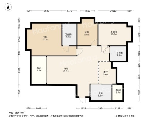 福州恒大悦珑湾3居室户型图