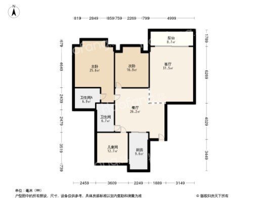福州恒大悦珑湾3居室户型图