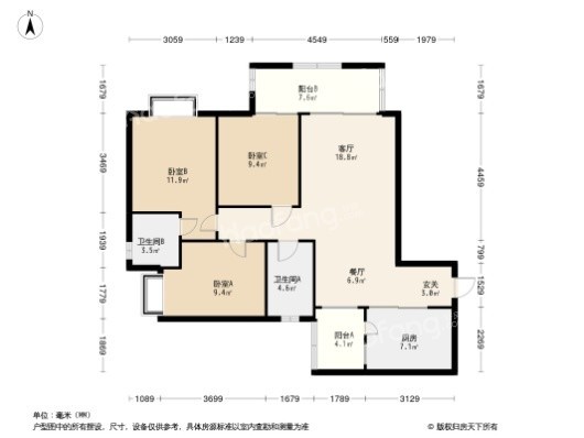 财信龙水湖生态城3居室户型图