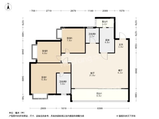 财信龙水湖生态城3居室户型图