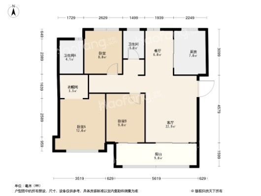 福州远洋·山水3居室户型图