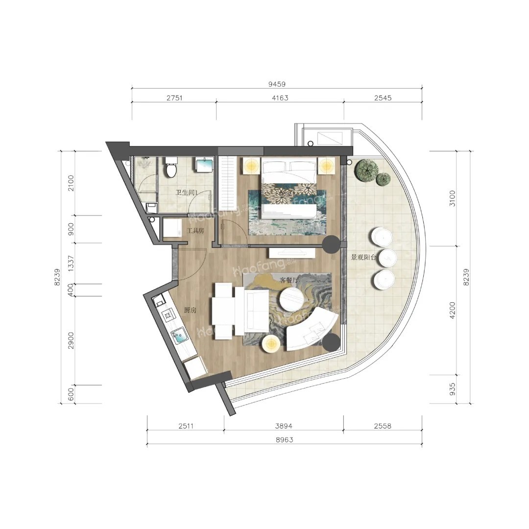 華發(fā)綠洋灣1室1廳1衛(wèi)