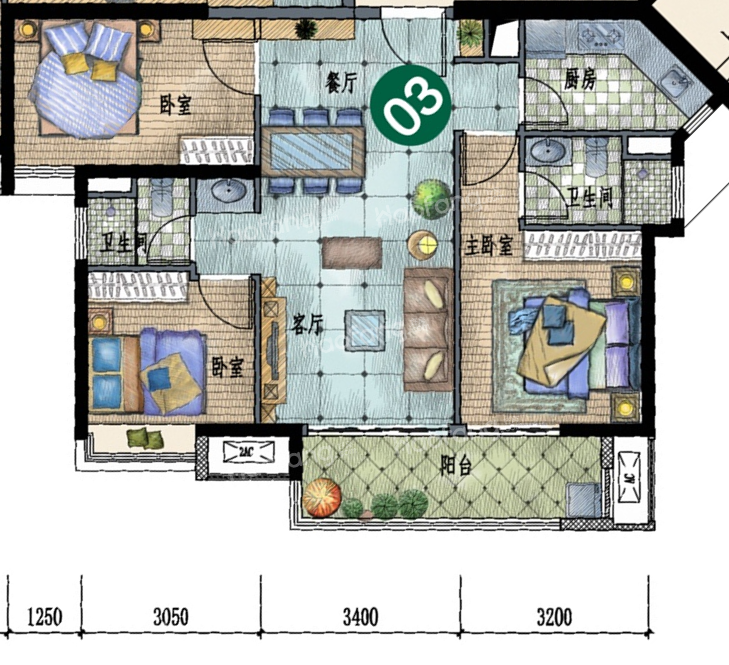 九洲保利天和3室2廳2衛
